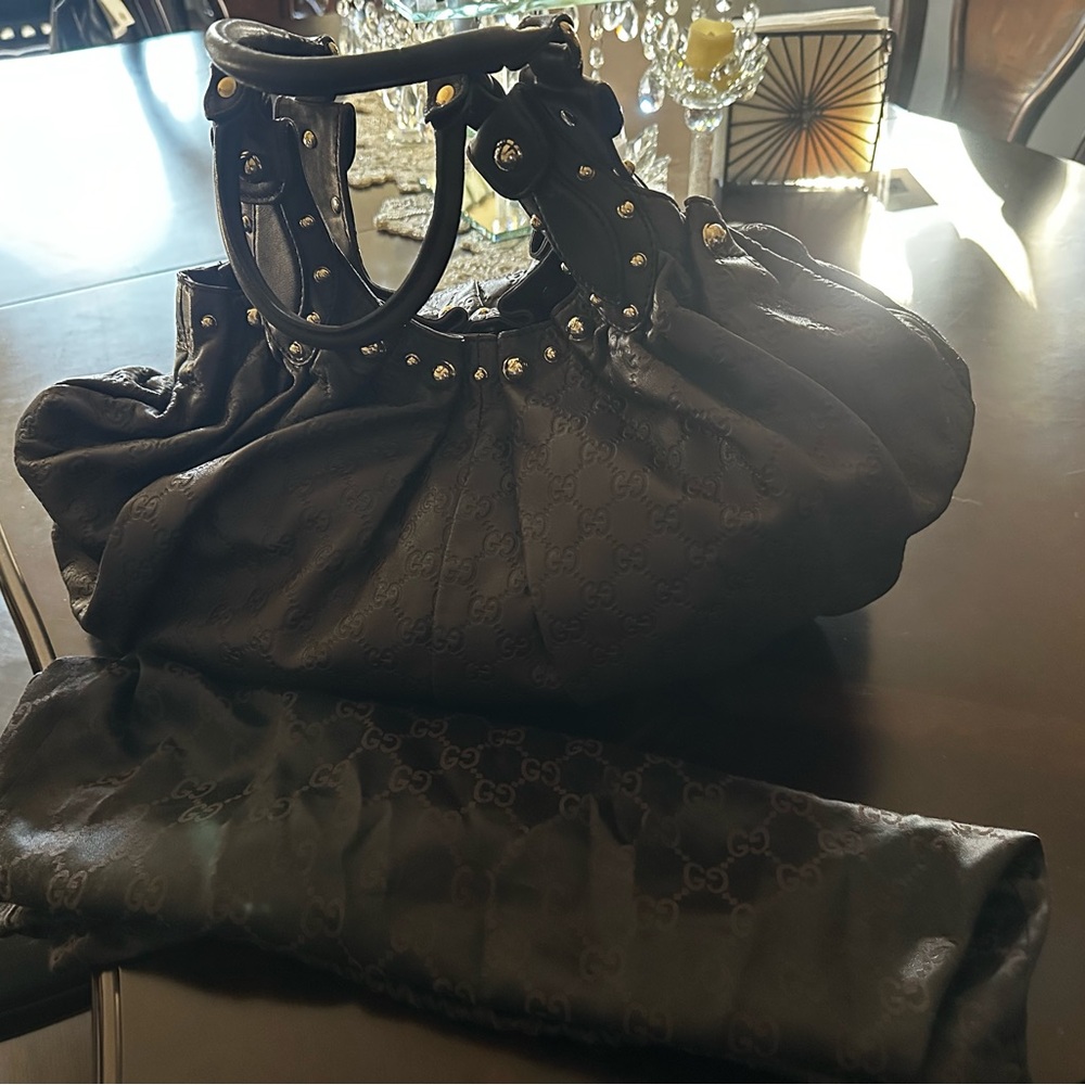 Gucci Black Studded GG-Embossed Hobo Shoulder Bag vintage like new